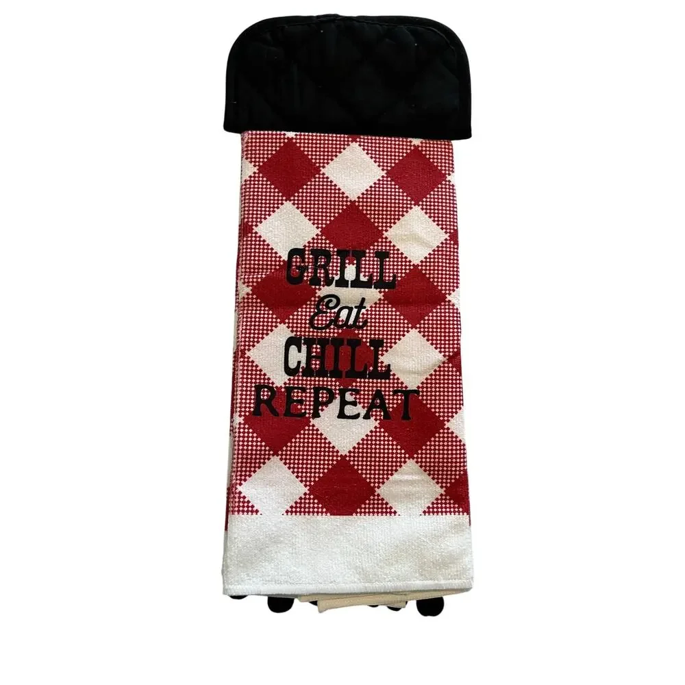 Kitchen Towel Home Decor Summer BBQ Handmade Red Father's Day Gift